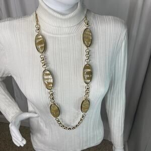 Chico's statement necklace long gold tone chunky link resin bead costume jewelry